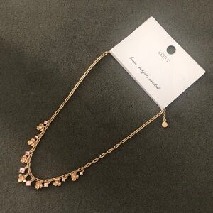 Gold LOFT Necklace with Pink Stones